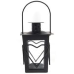 Czarna Metalowa Latarenka na Świeczkę Tealight z Motywem Serca 12 cm