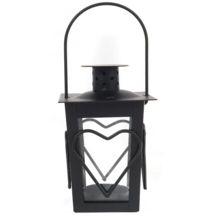 Czarna Metalowa Latarenka na Świeczkę Tealight z Motywem Serca 12 cm
