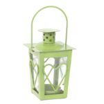 Zielona Metalowo-Szklana Latarnia na Świeczki Tealight z Serduszkiem