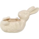 Dekoracyjna Misa w Kształcie Zająca Wielkanocnego z Białej Ceramiki - obrazek 2