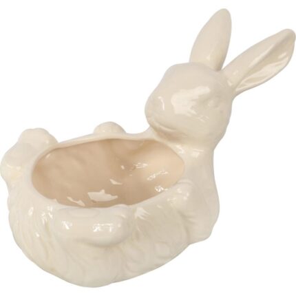 Dekoracyjna Misa w Kształcie Zająca Wielkanocnego z Białej Ceramiki