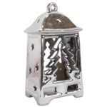 Srebrny Ceramiczny Lampion w Formie Latarni na Tealight