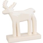 Biały ceramiczny renifer stojący jako ozdoba
