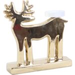 Złoty ceramiczny świecznik w kształcie renifera na świeczki tealight 20 cm
