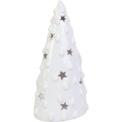 Lampion ceramiczny na tealight  choinka biała