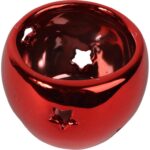 Lampion ceramiczny na świeczkę tealight obły w kolorze czerwonym - obrazek 2