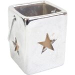 Srebrny Lampion Ceramiczny z Gwiazdką o Wielkości 7x5.5 cm