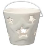 Świecznik Ceramiczny w Kształcie Lampionu z Gwiezdnym Wzorem, Biały - obrazek 2