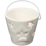 Świecznik Ceramiczny w Kształcie Lampionu z Gwiezdnym Wzorem, Biały