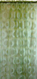 Firana Seledynowa z Aksamitnym Nadrukiem i Koralikowym Wykończeniem