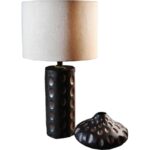 Afrykańska Lampa Stojąca z Abażurem Lnianym w Stylu Rzeźbionego Drewna - obrazek 2