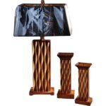 Lampa Stojąca imitująca Rzeźbione Drewno ze Złotymi Akcentami - obrazek 2