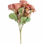 BUKIET 7 KWIATOW Z ROŻAMI I DODATKAMI KOLOR ŁOSOSIOWY