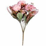 BUKIET 7 KWIATOW Z ROŻAMI I DODATKAMI KOLOR RÓŻOWY