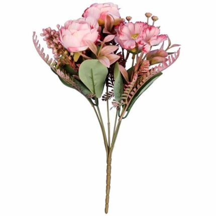 BUKIET 7 KWIATOW Z ROŻAMI I DODATKAMI KOLOR RÓŻOWY