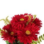 BUKIET 9 ASTRÓW Z PAPROTKAMI 42 CM KOLOR CZERWONY - obrazek 2