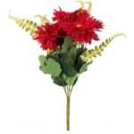 BUKIET 9 ASTRÓW Z PAPROTKAMI 42 CM KOLOR CZERWONY