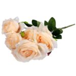 Sztuczny Bukiet 7 Kremowych Róż Wysokość 50cm - Dekoracja Wyglądająca jak Żywe Kwiaty - obrazek 3