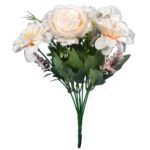 Bukiet Sztucznych Kwiatów Hortensja, 7 sztuk, Kolor Kremowy, Wysokość 32cm