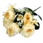 Elegancki Bukiet Sztucznych Piwonii w Kolorze Kremowym - 5 Sztuk - obrazek 3