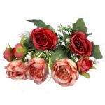 Bukiet Piwonii Deluxe - Czerwony, Sztuczny, 5 Sztuk Wysokości 35 cm - obrazek 3