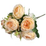 Elegancki Bukiet 5 Sztucznych Piwonii Koloru Kremowego - Dekoracja na Cały Rok - obrazek 3