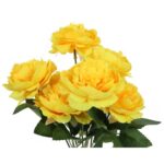 Bukiet Sztucznych Piwonii w Kolorze Żółtym, 7 Sztuk, 36 cm - obrazek 2