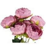 Sztuczny Bukiet 7 Piwonii Fioletowych 48cm - Realistyczne Kwiaty Dekoracyjne - obrazek 2
