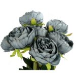 Sztuczne Piwonie w Kolorze Szaro niebieskim - Bukiet 7 Sztuk, 48 cm - obrazek 2