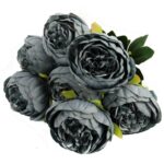 Sztuczne Piwonie w Kolorze Szaro niebieskim - Bukiet 7 Sztuk, 48 cm - obrazek 3