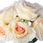 BUKIET 7 RÓŻ Z DODATKAMI 46 CM KOLOR BIAŁO RÓŻOWY - obrazek 2