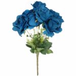 BUKIET 7 RÓŻ Z DODATKAMI 46 CM KOLOR NIEBIESKI