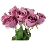 Sztuczne Róże w Bukiecie - 9 Sztuk, Kolor Fioletowy, Wysokość 45 cm - obrazek 2