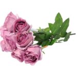 Sztuczne Róże w Bukiecie - 9 Sztuk, Kolor Fioletowy, Wysokość 45 cm - obrazek 3