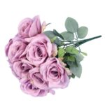 BUKIET 9 ELEGANCKICH RÓŻ 48 CM KOLOR FIOETOWY - obrazek 3