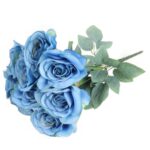 BUKIET 9 ELEGANCKICH RÓŻ 48 CM KOLOR NIEBIESKI - obrazek 3