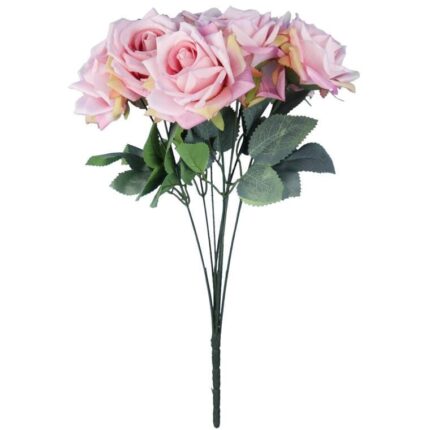 BUKIET 9 ROZWINIĘTYCH RÓŻ 48 CM KOLOR JASNY RÓŻ