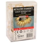 LAMPKI CHOINKOWE 10 LED METALOWE DIAMENTY ZŁOTE ZASILANIE BATERIA