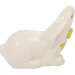 Zajączek ceramiczny w kolorze białym z zieloną kokardką - obrazek 2