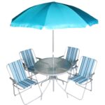 Uniwersalny Zestaw Mebli Ogrodowych 4+1 z Wytrzymałym Parasolem