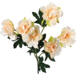 Sztuczna Gałązka z 6 Mini Piwoniami Koloru Kremowego o Długości 60 cm - obrazek 3