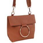 Elegancka torebka wieczorowa z złotymi detalami w kolorze brązu - obrazek 2