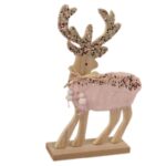 Figurka Drewnianego Renifera z Różowym Futerkiem i Cekinami 13x4x22.5 cm - obrazek 2