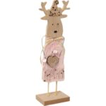 Figurka-Renifer z Drewna z Różowym Futerkiem, Brokatem i Cekinami 22x6x4,5 cm - obrazek 2