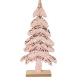 Drewniana Choinka z Różowym Futerkiem i Cekinami