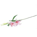 Dekoracyjna gałązka lilii z dwoma kwiatami i pąkiem, kolor jasno różowy, 74 cm - obrazek 3
