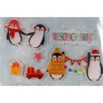 Świąteczne Samoprzylepne Naklejki Żelowe z Pingwinami 24cm do Okna i Innych Powierzchni - obrazek 2