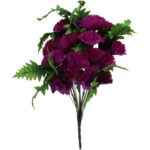 Bukiet Fioletowych Goździków z Paprociami, Dekoracja Wyglądająca Jak Żywa, 58 cm - obrazek 2
