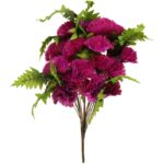 Bukiet Fioletowych Goździków z Paprociami, Dekoracja Wyglądająca Jak Żywa, 58 cm