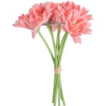 Bukiet 7 gerber na gumowanych łodygach w kolorze jasno różowym